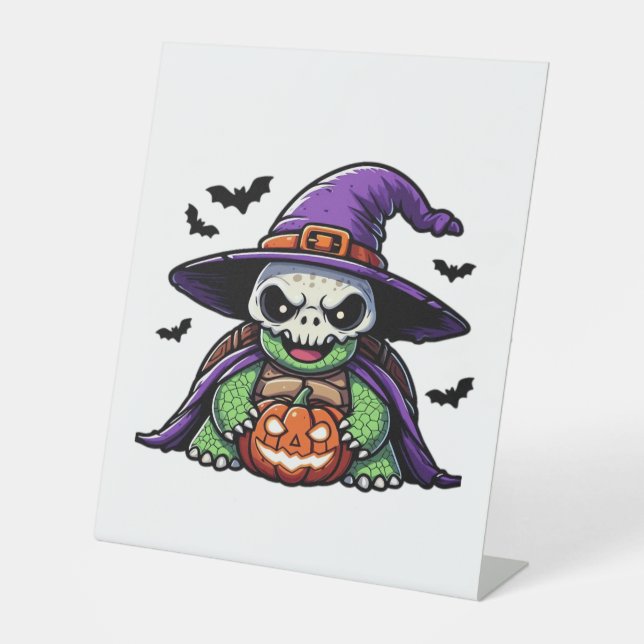 Halloween Tortoise Turtle Witch Hat Costume Spooky Pedestal Sign (Front)