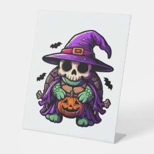 Halloween Tortoise Turtle Witch Hat Costume Spooky Pedestal Sign
