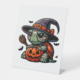 Halloween Tortoise Turtle Witch Hat Costume Spooky Pedestal Sign