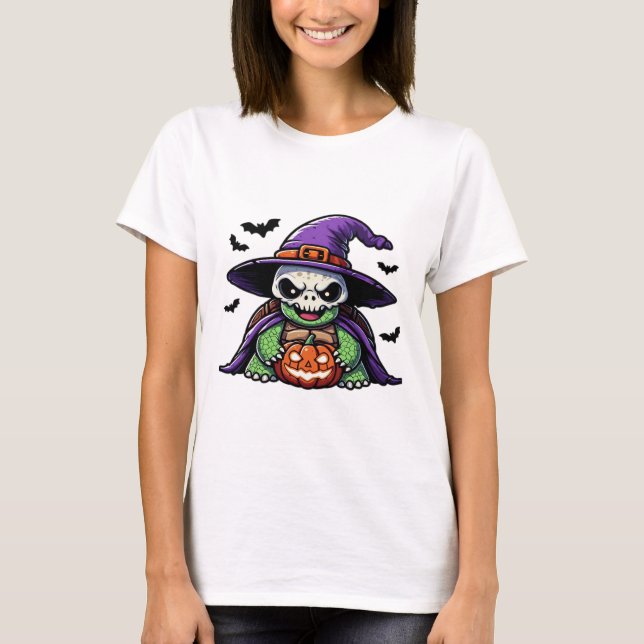 Halloween Tortoise Turtle Witch Hat Costume Spooky T-Shirt (Front)
