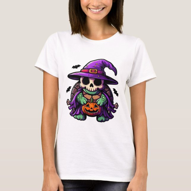 Halloween Tortoise Turtle Witch Hat Costume Spooky T-Shirt (Front)
