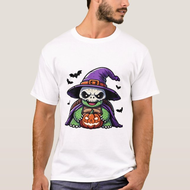 Halloween Tortoise Turtle Witch Hat Costume Spooky T-Shirt (Front)