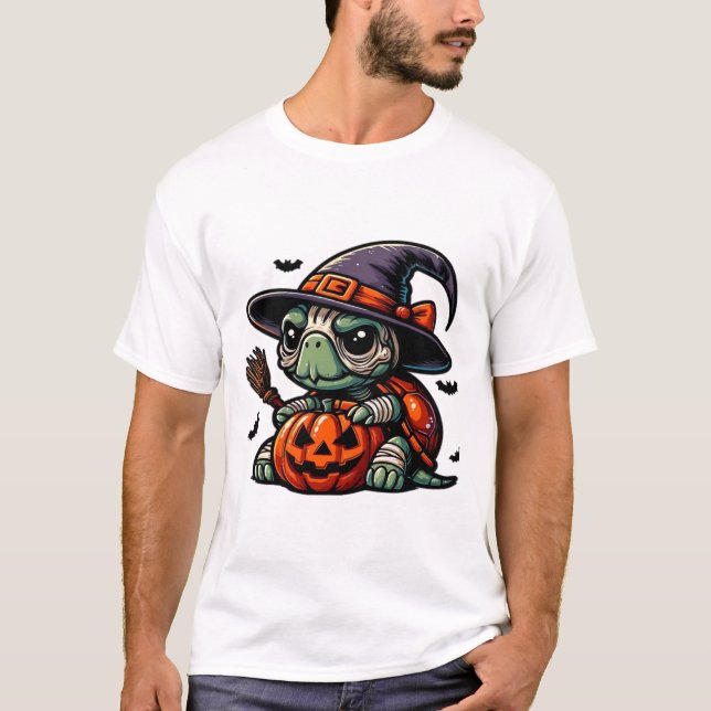 Halloween Tortoise Turtle Witch Hat Costume Spooky T-Shirt (Front)