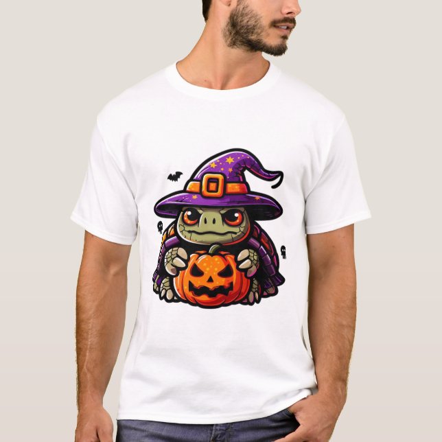 Halloween Tortoise Turtle Witch Hat Costume Spooky T-Shirt (Front)