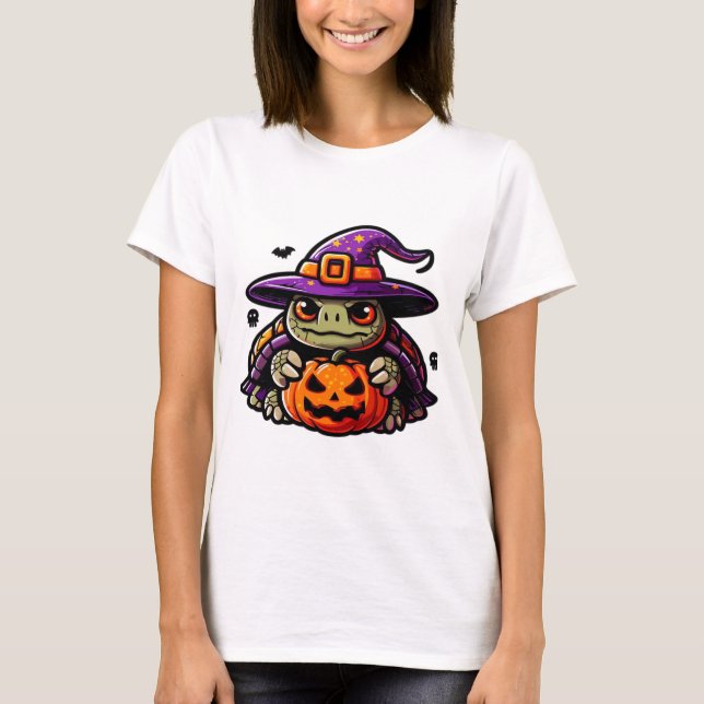 Halloween Tortoise Turtle Witch Hat Costume Spooky T-Shirt (Front)