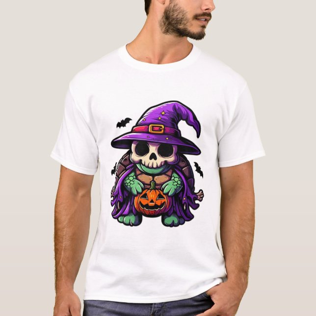 Halloween Tortoise Turtle Witch Hat Costume Spooky T-Shirt (Front)