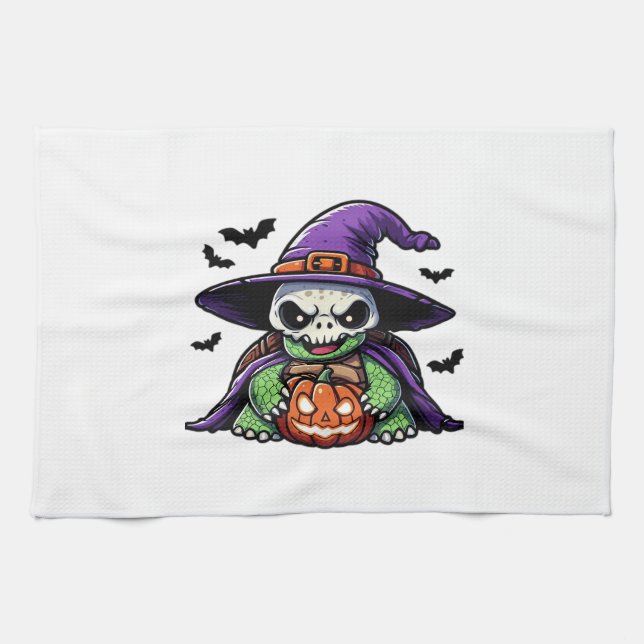 Halloween Tortoise Turtle Witch Hat Costume Spooky Tea Towel (Horizontal)