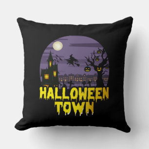 Halloween Town Full Moon Scene with Haunted House Cushion