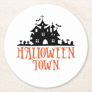Halloween Town – Haunted House, Spooky Church Round Paper Coaster