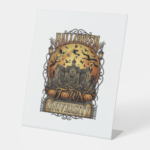 Halloween Town University Haunted Mansion Spooky C Pedestal Sign