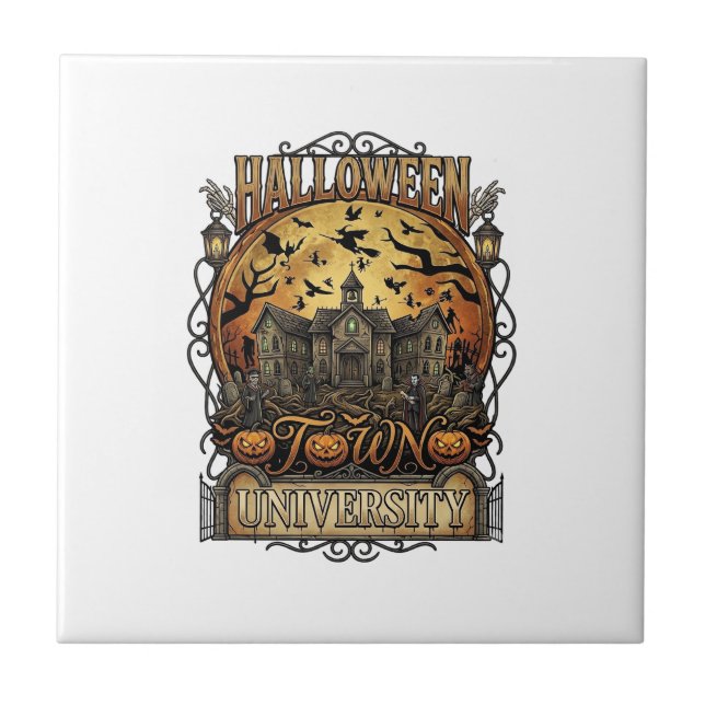 Halloween Town University Haunted Mansion Spooky C Tile (Front)