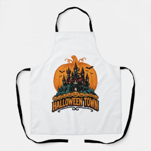 Halloween Town Vintage Haunted Castle Pumpkin Desi Apron