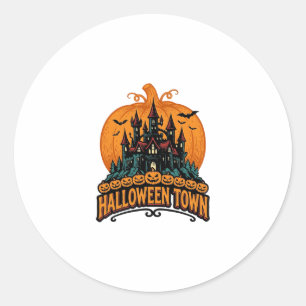 Halloween Town Vintage Haunted Castle Pumpkin Desi Classic Round Sticker