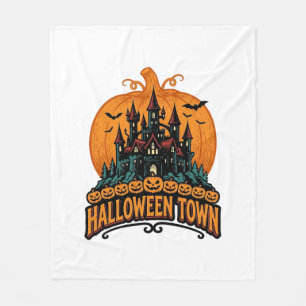 Halloween Town Vintage Haunted Castle Pumpkin Desi Fleece Blanket
