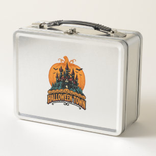 Halloween Town Vintage Haunted Castle Pumpkin Desi Metal Lunch Box