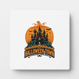 Halloween Town Vintage Haunted Castle Pumpkin Desi Plaque