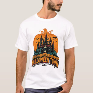 Halloween Town Vintage Haunted Castle Pumpkin Desi T-Shirt
