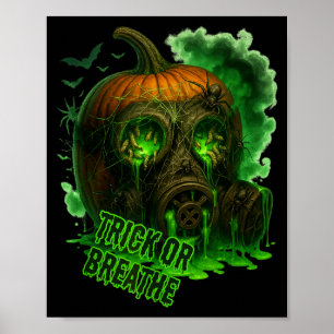 Halloween Toxic Pumpkin Gas Mask Scary Creepy Poster
