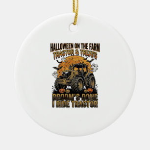 Halloween Tractor Shirt Funny Farm Witch Ride Desi Ceramic Tree Decoration