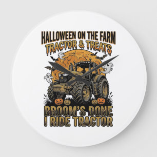 Halloween Tractor Shirt Funny Farm Witch Ride Desi Large Clock