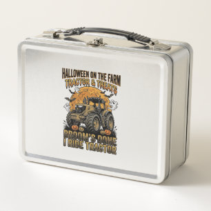 Halloween Tractor Shirt Funny Farm Witch Ride Desi Metal Lunch Box