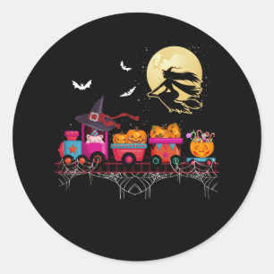 Halloween Train Witch Flying Ghost Pumpkin Jack O  Classic Round Sticker