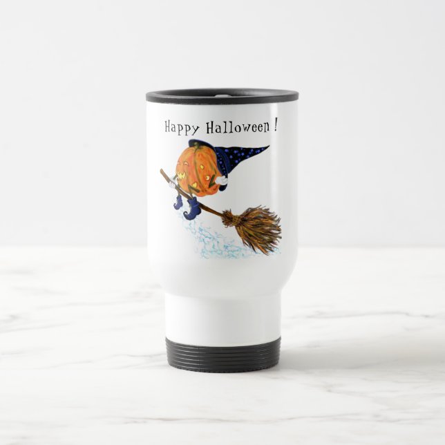 Halloween Travel Mug Witch Pumpkin Flying Broom (Center)