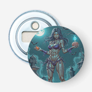 Halloween Treat or Zombie Girlfriend w Brains Bottle Opener