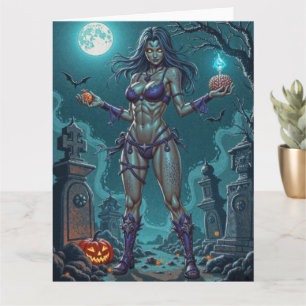 Halloween Treat or Zombie Girlfriend w Brains Card