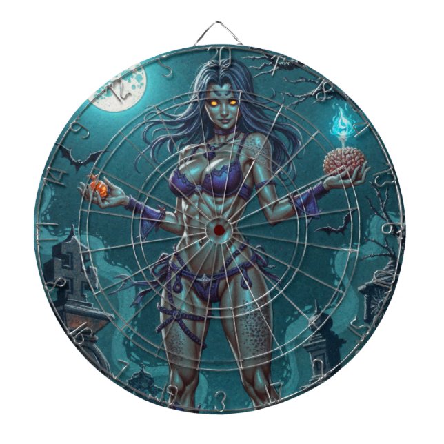 Halloween Treat or Zombie Girlfriend w Brains Dartboard (Front)