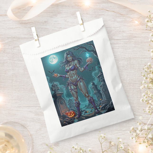 Halloween Treat or Zombie Girlfriend w Brains Favour Bags (Clipped)