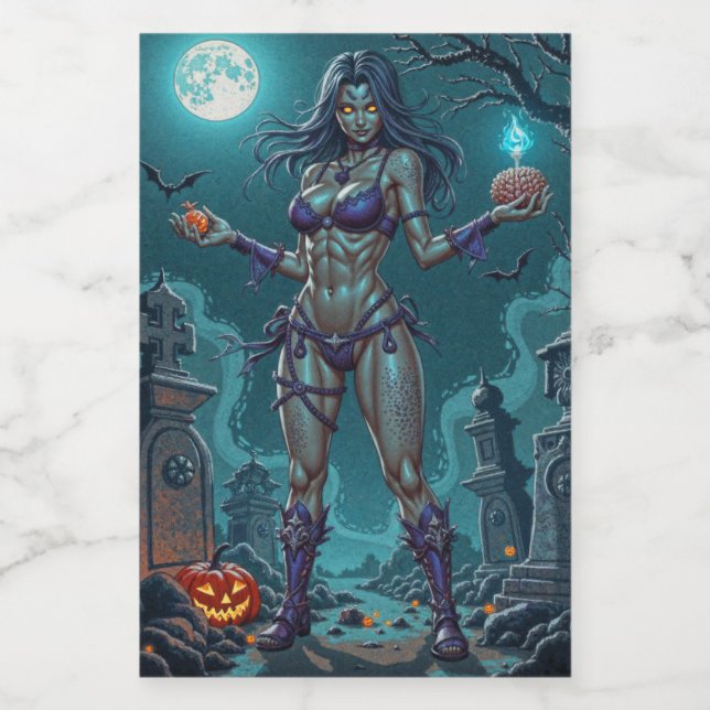 Halloween Treat or Zombie Girlfriend w Brains Food Label (Single Label)