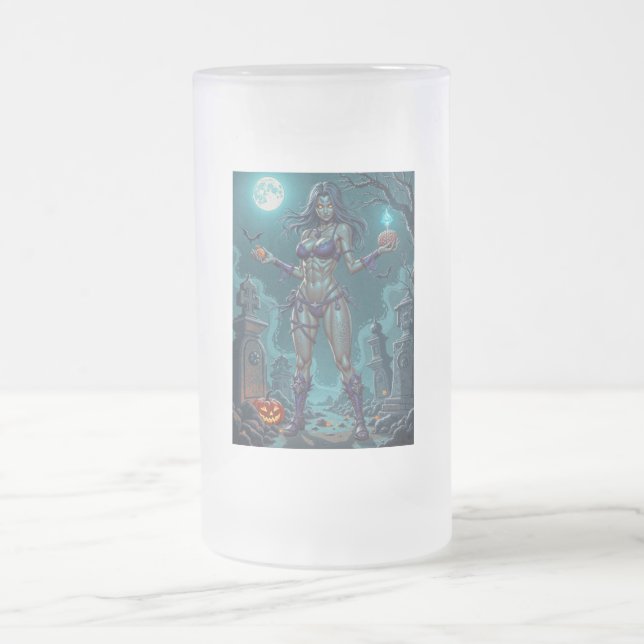 Halloween Treat or Zombie Girlfriend w Brains Frosted Glass Beer Mug (Center)