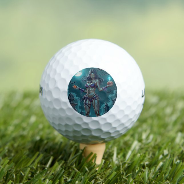 Halloween Treat or Zombie Girlfriend w Brains Golf Balls (Insitu Tee)