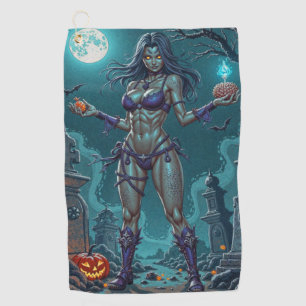 Halloween Treat or Zombie Girlfriend w Brains Golf Towel