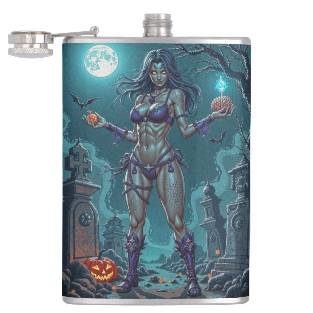 Halloween Treat or Zombie Girlfriend w Brains Hip Flask (Opened)