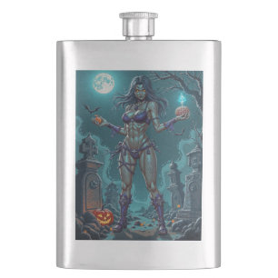 Halloween Treat or Zombie Girlfriend w Brains Hip Flask