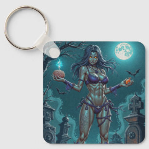 Halloween Treat or Zombie Girlfriend w Brains Key Ring