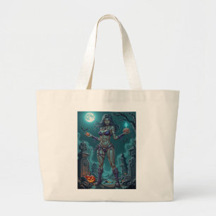 Halloween Treat or Zombie Girlfriend w Brains Large Tote Bag