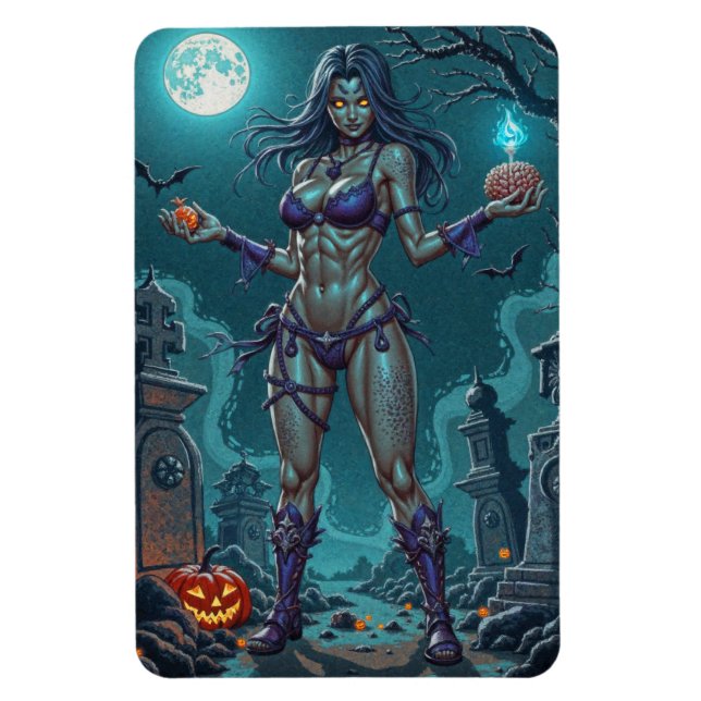 Halloween Treat or Zombie Girlfriend w Brains Magnet (Vertical)