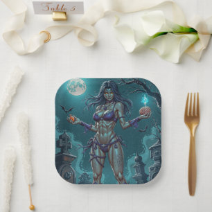 Halloween Treat or Zombie Girlfriend w Brains Paper Plate