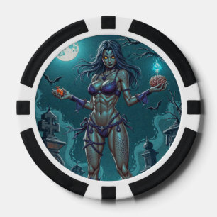 Halloween Treat or Zombie Girlfriend w Brains Poker Chips