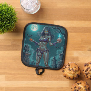 Halloween Treat or Zombie Girlfriend w Brains Pot Holder
