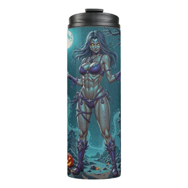 Halloween Treat or Zombie Girlfriend w Brains Thermal Tumbler (Front)