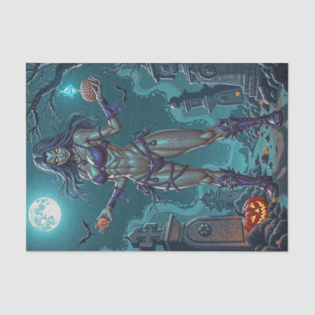 Halloween Treat or Zombie Girlfriend w Brains Tissue Paper (Front)