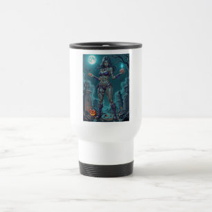 Halloween Treat or Zombie Girlfriend w Brains Travel Mug