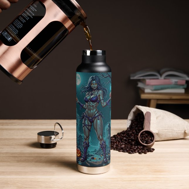 Halloween Treat or Zombie Girlfriend w Brains Water Bottle (Coffee)