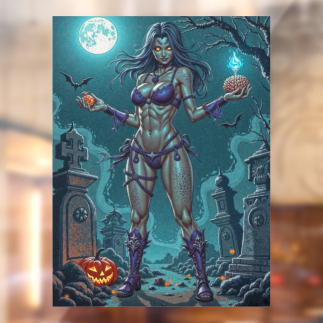 Halloween Treat or Zombie Girlfriend w Brains Window Cling (Sheet 2)
