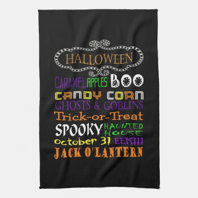 Halloween Treats And Frights Tea Towel (Vertical)