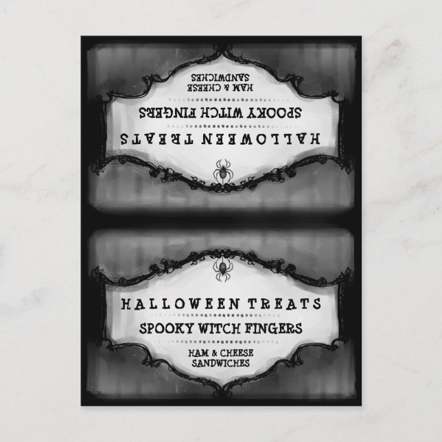 Halloween Treats Food Tent Card - Grey & Black (Front)